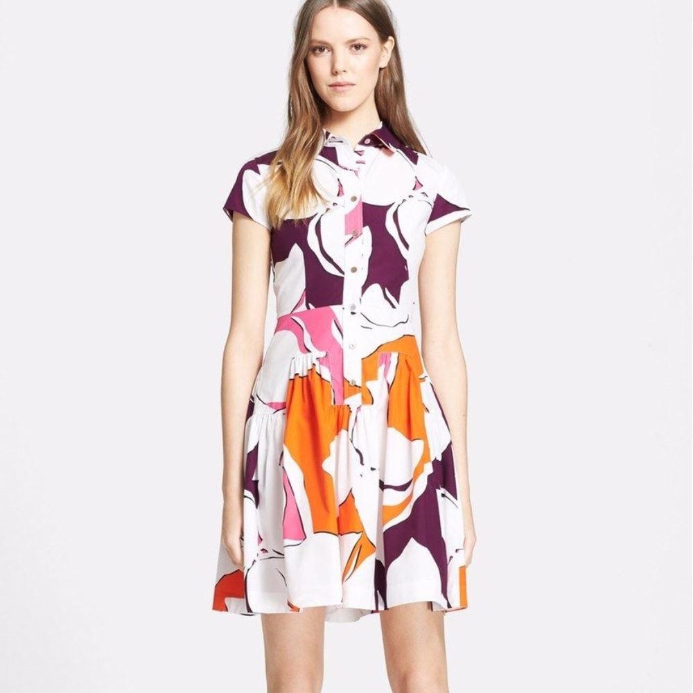 NWT! Diane von‎ Furstenberg Scarlet Floral Print Cotton Shirtdress Eden [SZ 4 ]
